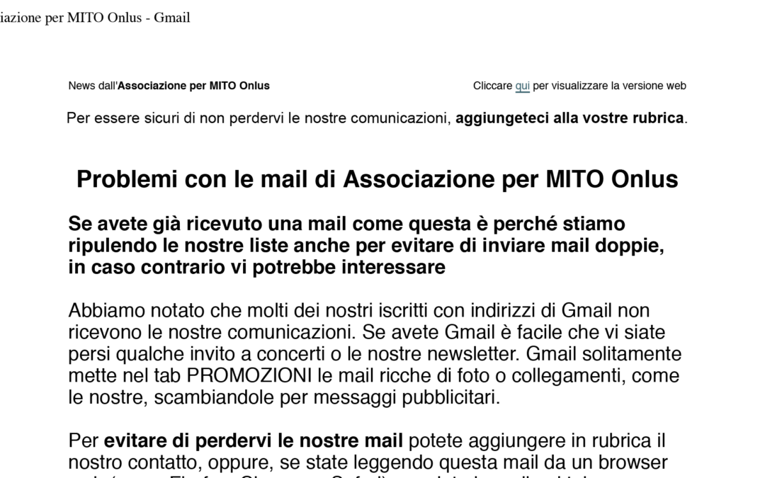 2018-12-14 Associazione per MITO Onlus: problema Gmail