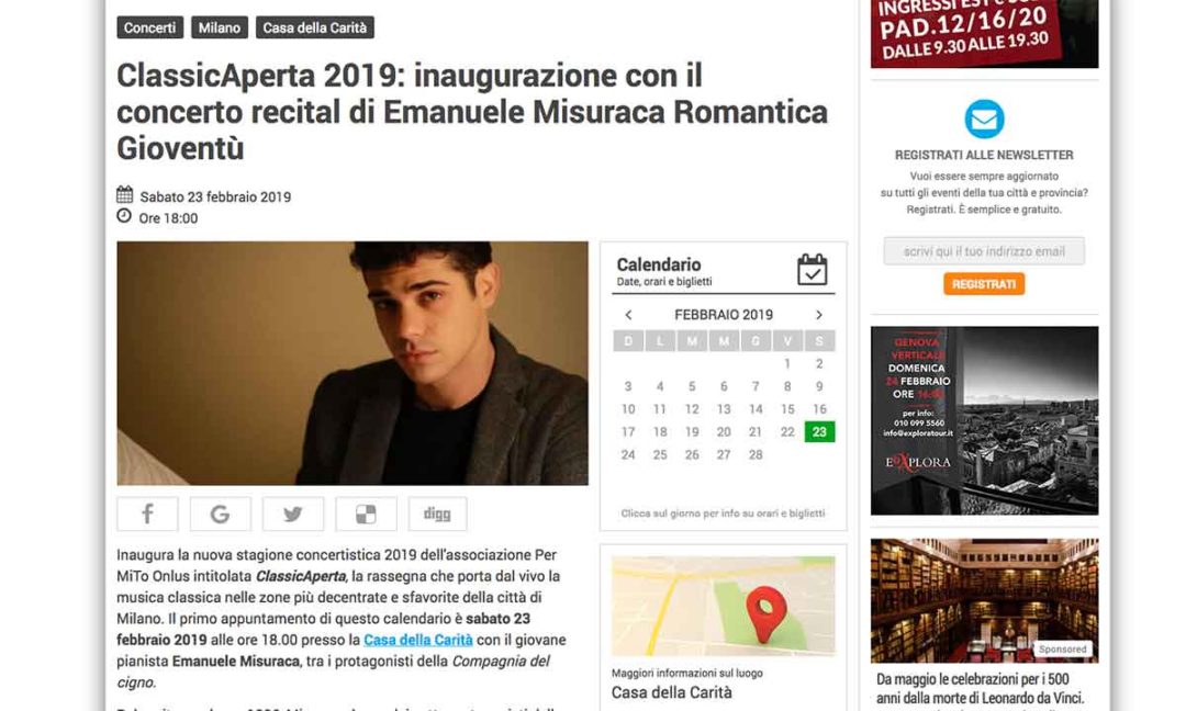 ClassicAperta 2019: inaugurazione con il concerto recital di Emanuele Misuraca Romantica Gioventù