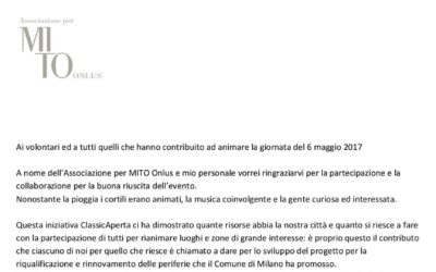 Ringraziamenti giornata 6 maggio 2017