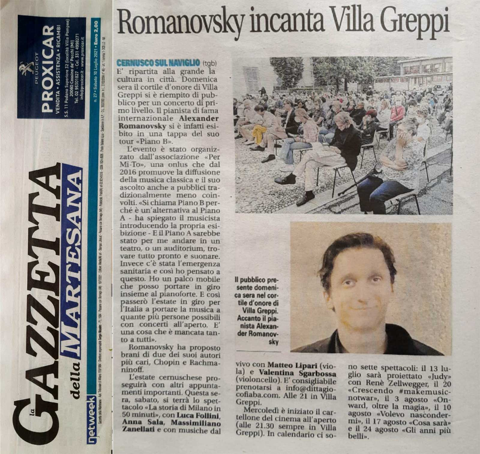 Gazzetta della Martesana: Romanovsky incanta Villa Greppi