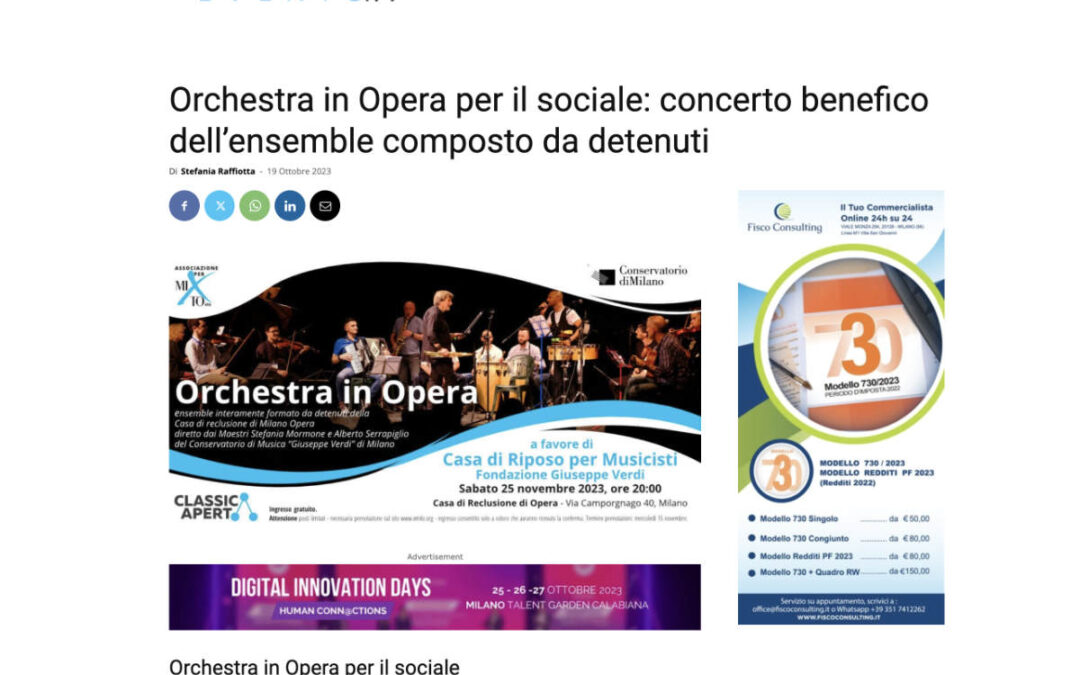 Milano Events: Orchestra in Opera per il sociale: concerto benefico dell’ensemble composto da detenuti
